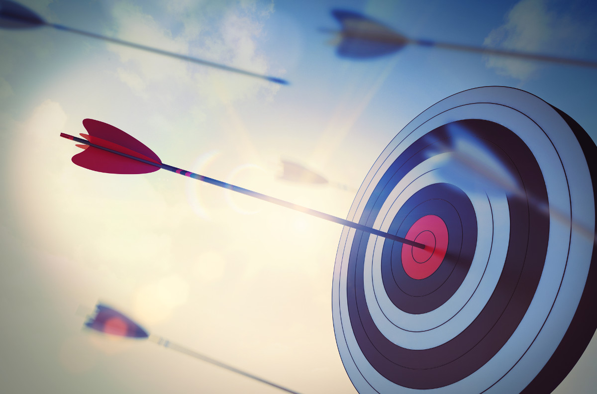3D Rendering arrow hitting the center of the target